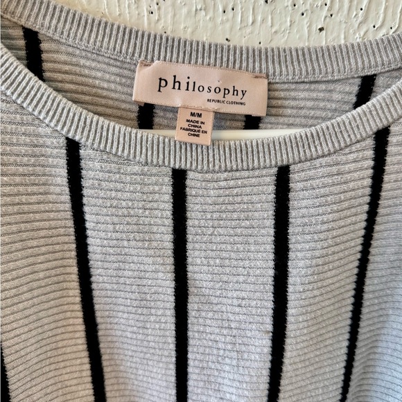 Philosophy Women's Light Gray and Black Striped Sweater - Picture 2 of 3